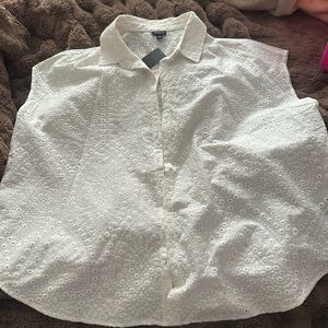 Torrid White Button Down Eyelet Shirt